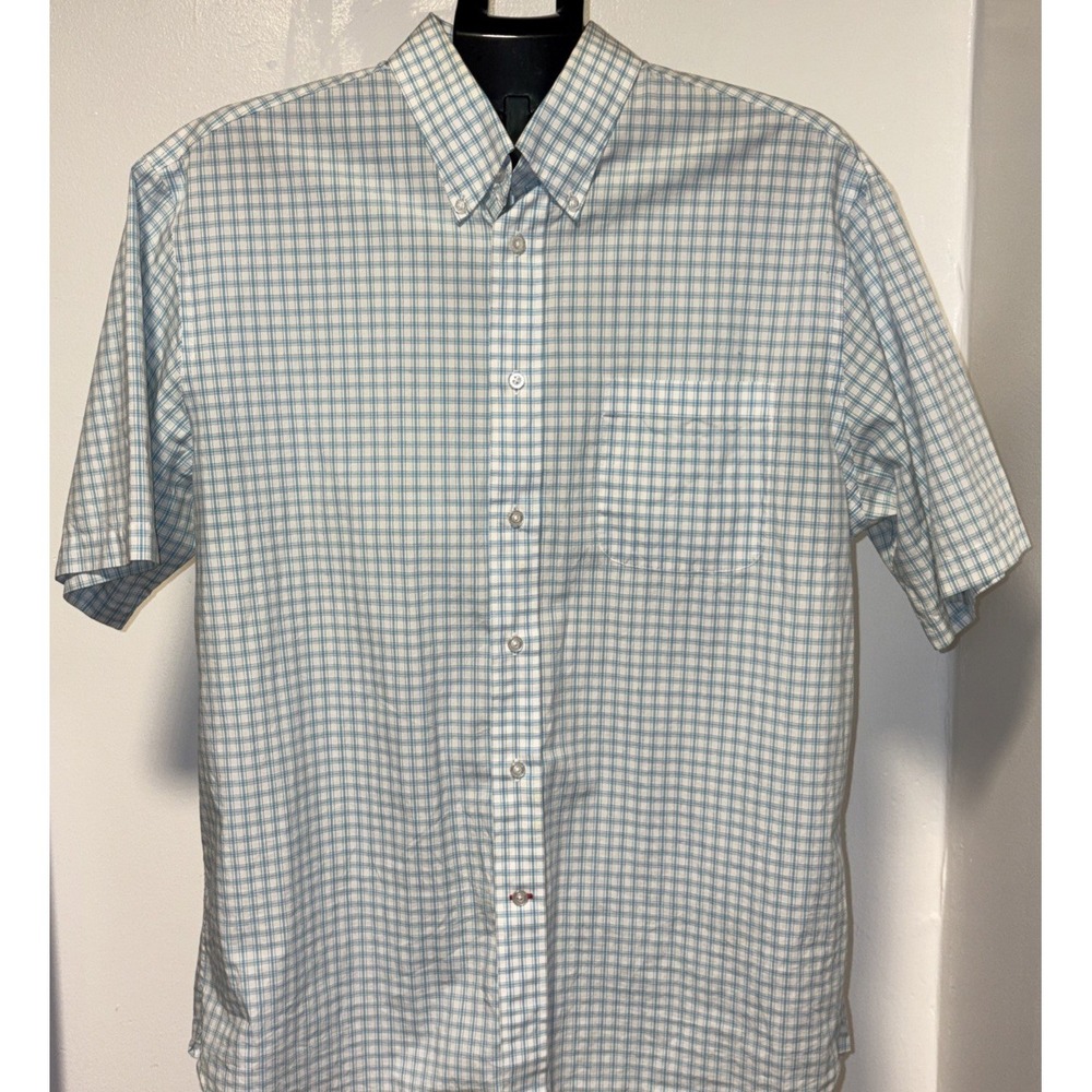 Cremieux Signature Men's Shirt Size L Button Up Short Sleeve Plaid white/Blue